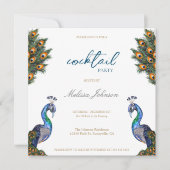 Elegante Waterverf Peacock Cocktail Party Kaart (Voorkant)