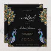 Elegante Waterverf Peacock Cocktail Party Kaart (Voorkant / Achterkant)