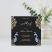 Elegante Waterverf Peacock Cocktail Party Kaart (Staand voorkant)