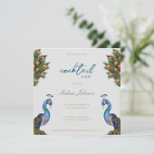 Elegante Waterverf Peacock Cocktail Party Kaart (Staand voorkant)
