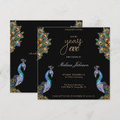 Elegante Waterverf Peacock Oudejaarsavond Party Kaart (Voorkant / Achterkant)