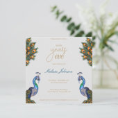 Elegante Waterverf Peacock Oudejaarsavond Party Kaart (Staand voorkant)