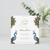 Elegante Waterverf Peacock Oudejaarsavond Party Kaart (Staand voorkant)