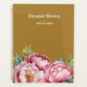 Elegante Waterverf Peonis Roze & Geel Custom Planner (Voorkant)