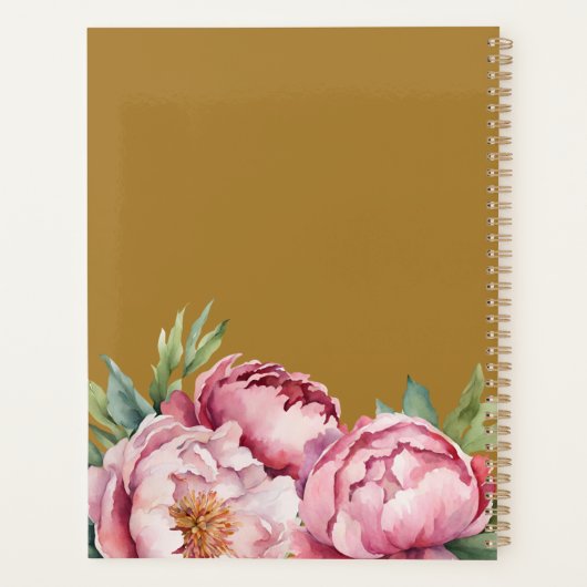 Elegante Waterverf Peonis Roze & Geel Custom Planner (Achterkant)