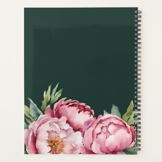 Elegante Waterverf Peonis Roze & Groen Custom Planner (Achterkant)