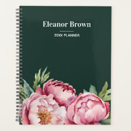 Elegante Waterverf Peonis Roze & Groen Custom Planner