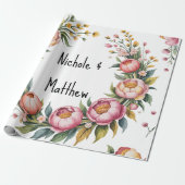 Elegante Waterverf Peony Bouquet bruiloft Cadeaupapier (Uitgerold)
