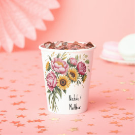 Elegante Waterverf Peony Bouquet bruiloft Papieren Bekers