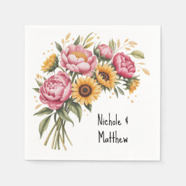 Elegante Waterverf Peony Bouquet bruiloft Servet