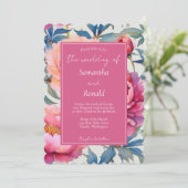 Elegante Waterverf Peony Flowers bruiloft Kaart (Staand voorkant)