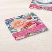 Elegante Waterverf Peony Flowers bruiloft Kartonnen Onderzetters (Schuin)