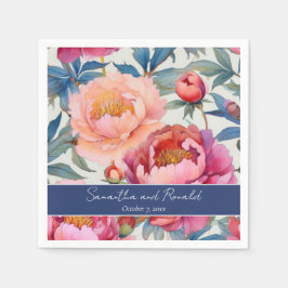 Elegante Waterverf Peony Flowers bruiloft Servet