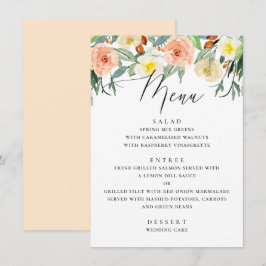 Elegante waterverf perzik bloemrijke tuin bruiloft menu