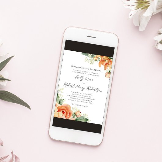 Elegante Waterverf perzik bruiloft bloem Kaart