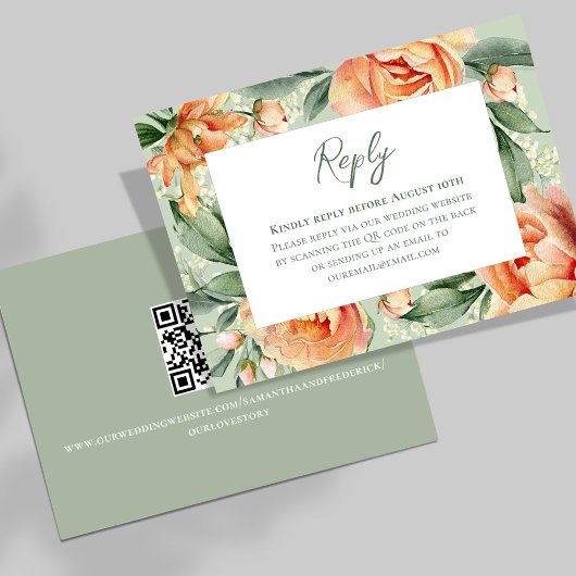 Elegante Waterverf Perzik Flora bruiloft RSVP Kaartje