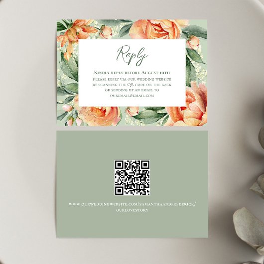 Elegante Waterverf Perzik Flora bruiloft RSVP Kaartje