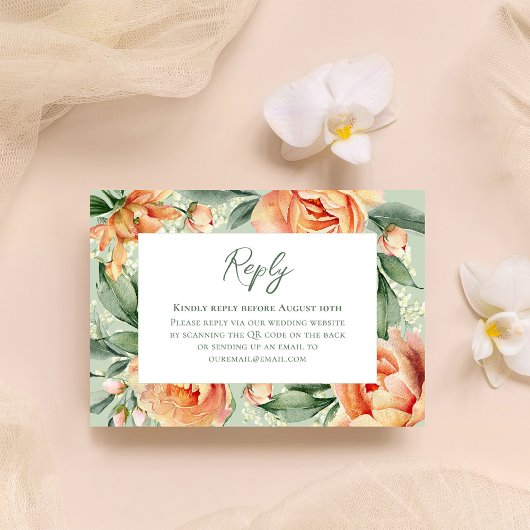 Elegante Waterverf Perzik Flora bruiloft RSVP Kaartje