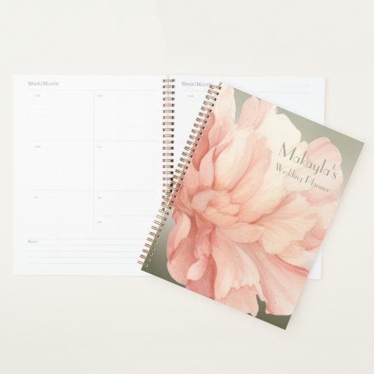 Elegante Waterverf Perzik Pioen Bruiloft Planner (Display)