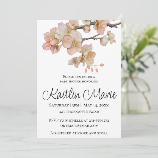 Elegante waterverf perzikkleurige bloemen kaart (Staand voorkant)