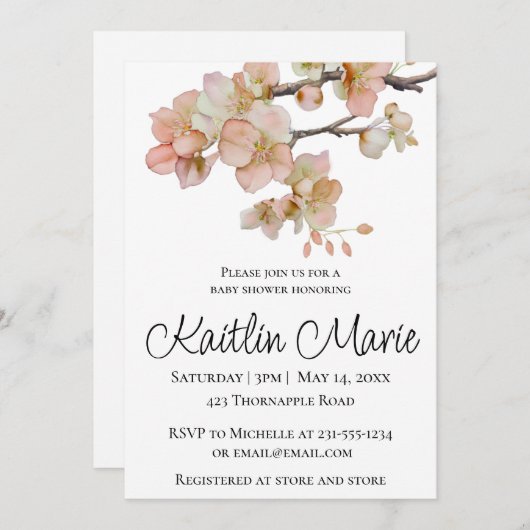 Elegante waterverf perzikkleurige bloemen kaart (Voorkant / Achterkant)