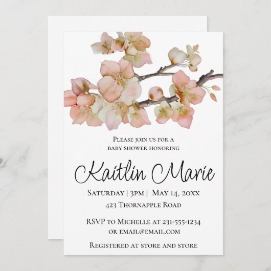 Elegante waterverf perzikkleurige bloemen kaart (Voorkant / Achterkant)