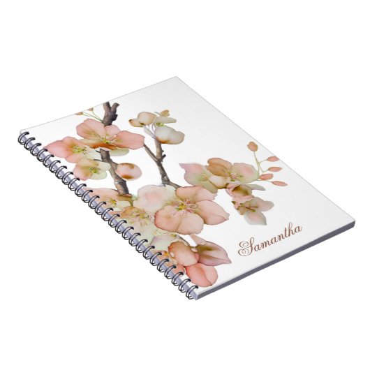 Elegante waterverf perzikkleurige bloemen notitieboek (Rechterzijde)