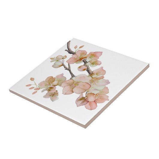 Elegante waterverf perzikkleurige bloemen tegeltje (Zijkant)