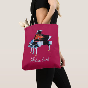 Elegante Waterverf pianothema gepersonaliseerd Tote Bag