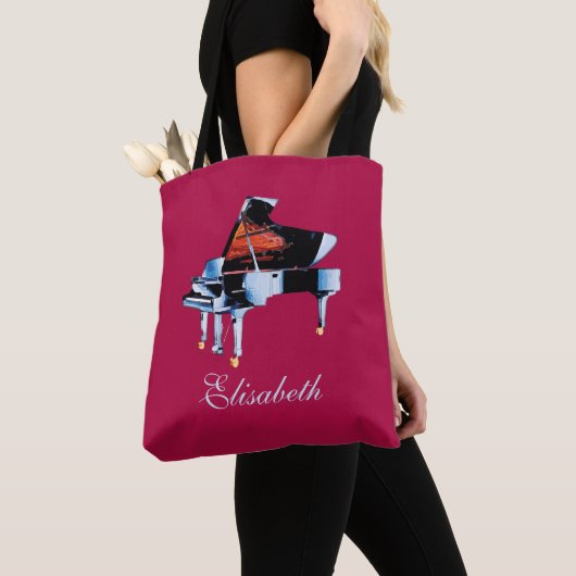 Elegante Waterverf pianothema gepersonaliseerd Tote Bag (Dichtbij)