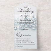 Elegante waterverf Pijnbomen RSVP Winter Wedding All In One Uitnodiging (Binnen)