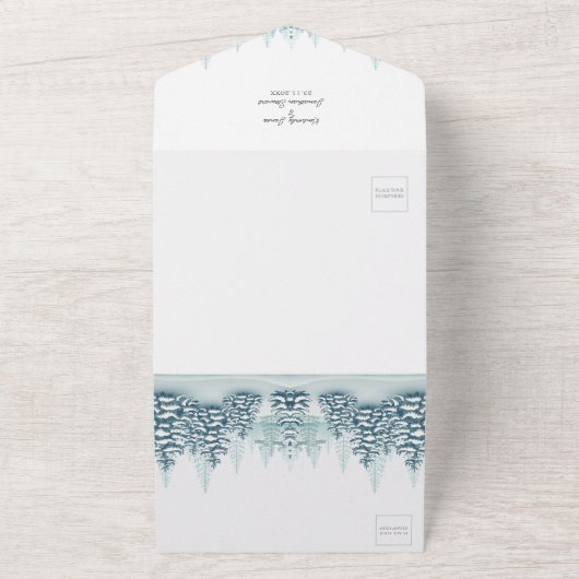 Elegante waterverf Pijnbomen RSVP Winter Wedding All In One Uitnodiging (Buitenkant)