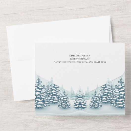 Elegante waterverf Pijnbomen RSVP Winter Wedding All In One Uitnodiging (Achterkant)