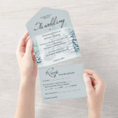 Elegante waterverf Pijnbomen RSVP Winter Wedding All In One Uitnodiging (Afscheurbaar)