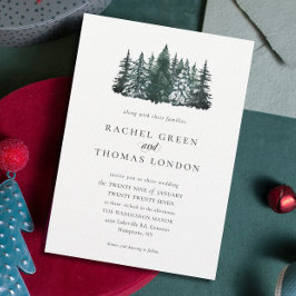 Elegante Waterverf Pijnbomen Winter Wedding Kaart