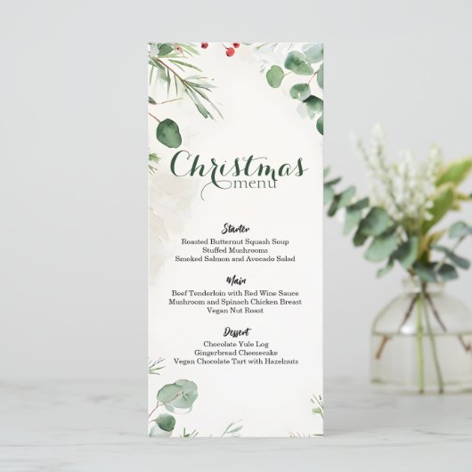 Elegante Waterverf Pine Christmas Menu (Staand voorkant)