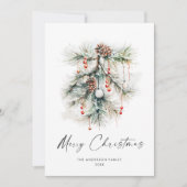 Elegante Waterverf Pine Cones Branch Christmas Feestdagenkaart (Voorkant)