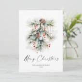 Elegante Waterverf Pine Cones Branch Christmas Feestdagenkaart (Staand voorkant)