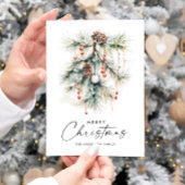 Elegante Waterverf Pine Cones Branch Christmas Feestdagenkaart