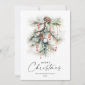Elegante Waterverf Pine Cones Branch Christmas Feestdagenkaart (Voorkant)