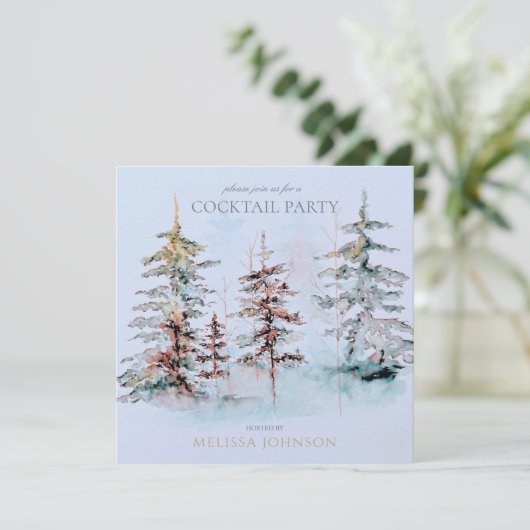 Elegante Waterverf Pine Forest Cocktail Party Kaart (Staand voorkant)