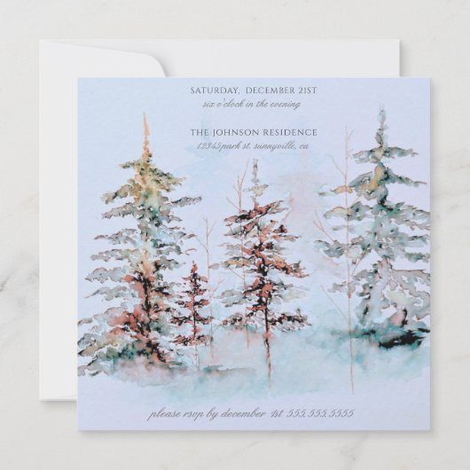 Elegante Waterverf Pine Forest Cocktail Party Kaart (Achterkant)