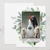 Elegante Waterverf Pine Lijst bruiloft foto Feestdagenkaart (Voorkant / Achterkant)