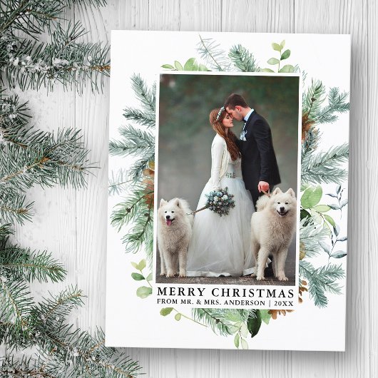 Elegante Waterverf Pine Lijst bruiloft kerst Briefkaart