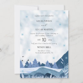 Elegante waterverf Pine Mountain Winter Bruiloft Kaart