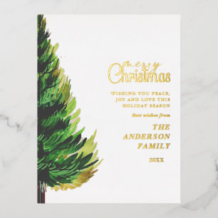 Elegante Waterverf Pine Tree Christmas Gold Foil Folie Feestdagen Briefkaart