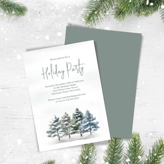 Elegante Waterverf Pine Tree Holiday Party Kaart