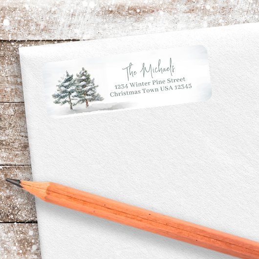 Elegante Waterverf Pine Trees Retouradres Etiket