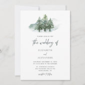 Elegante Waterverf Pine Trees Winter Wedding Kaart (Voorkant)