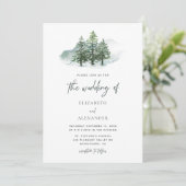 Elegante Waterverf Pine Trees Winter Wedding Kaart (Staand voorkant)